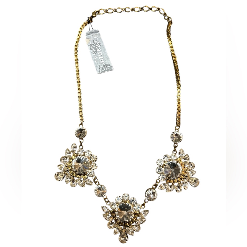 Cezanne Glass Rhinestone Short Collar Gold Box Link Chain Statement Necklace Nwt